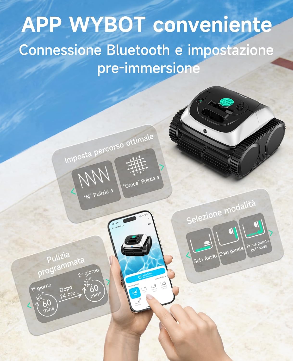 Robot de piscine sans fil WYBOT C1 avec planification intelligente des trajets