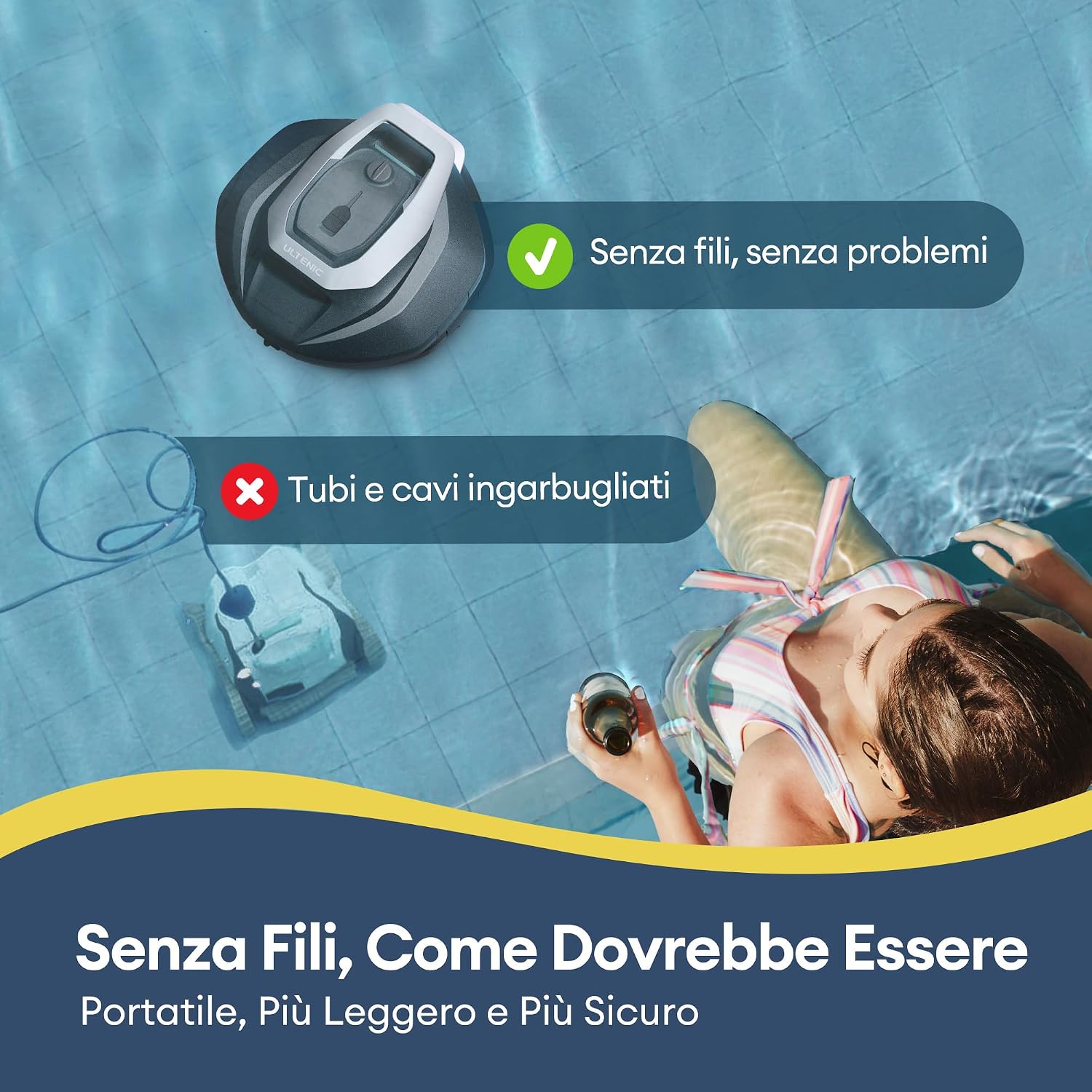 Ultenic Pooleco P10S – Robot de piscine sans fil avec application mobile et télécommande