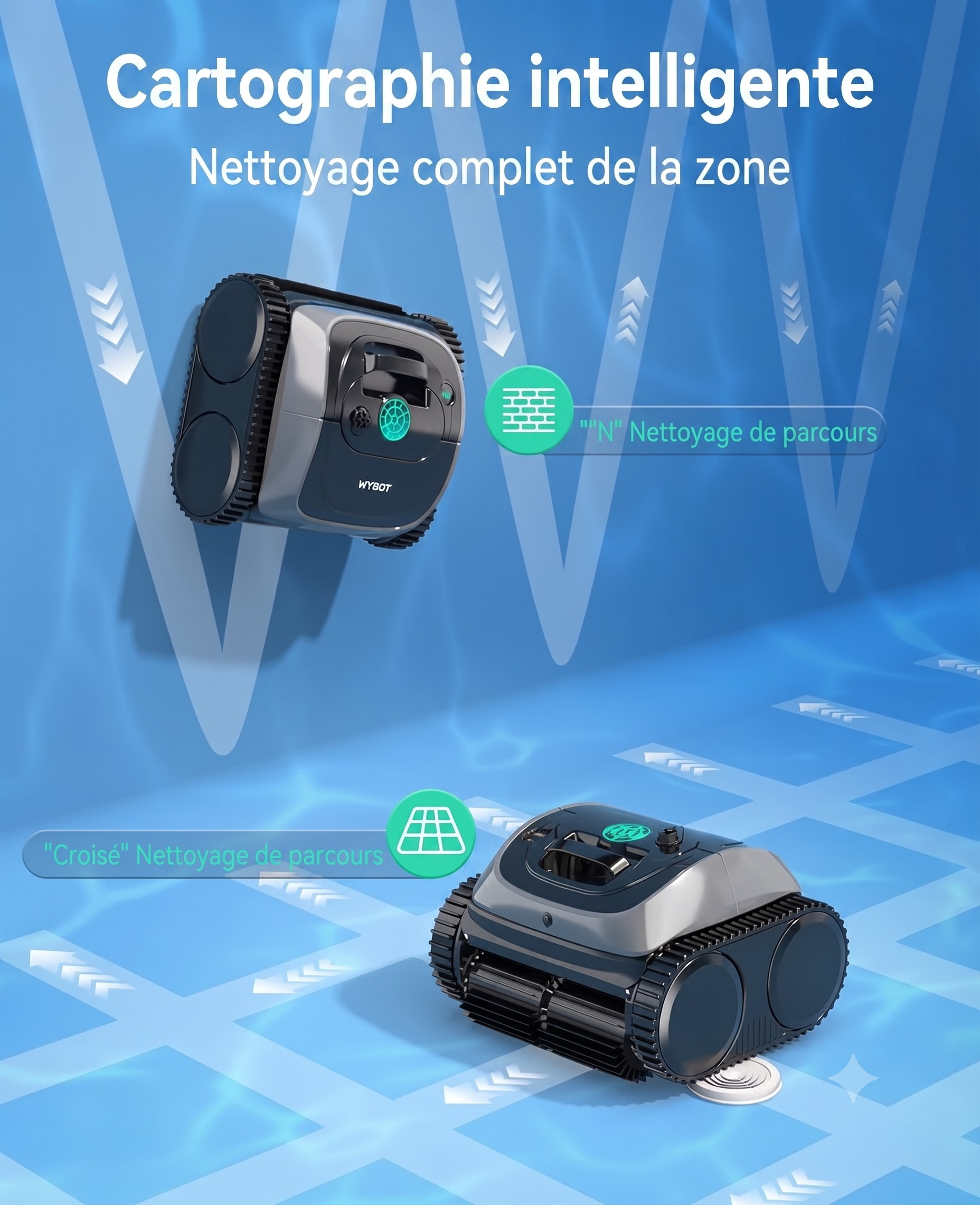 WYBOT C1 – Robot de piscine sans fil (Fond + Parois)