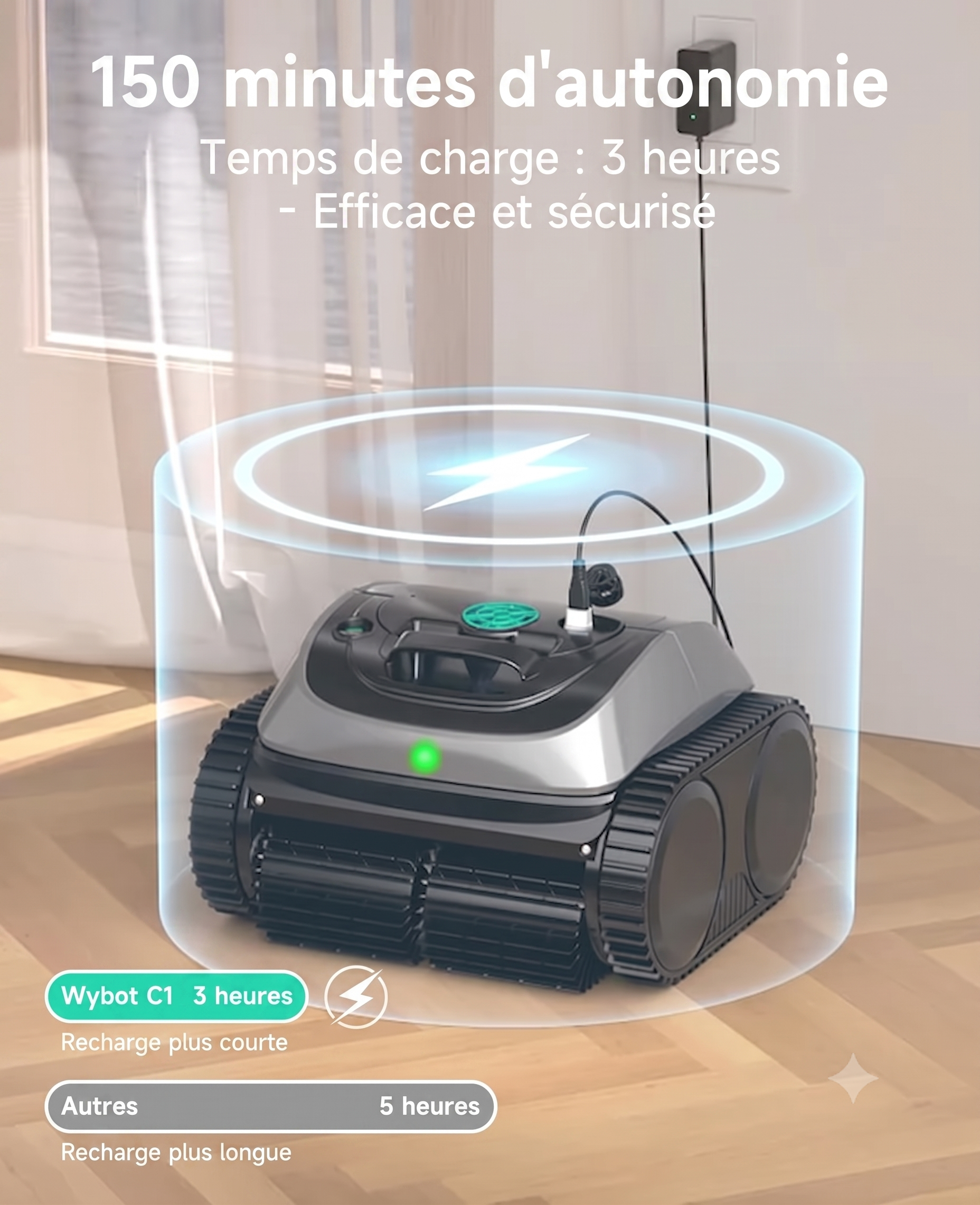WYBOT C1 – Robot de piscine sans fil (Fond + Parois)