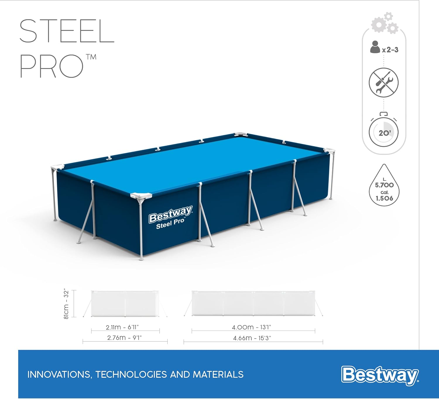 Piscine hors sol Bestway 400 × 211 × 81 cm