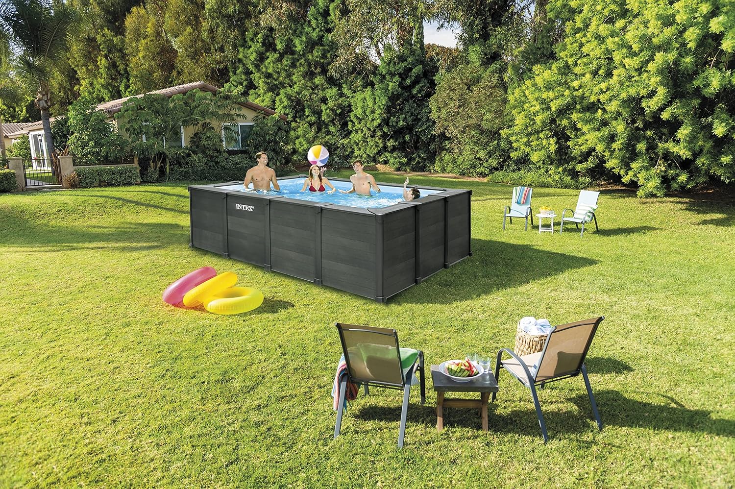 Piscine hors sol rectangulaire Intex Graphite Gray Panel™ 400 × 300 × 124 cm avec pompe à sable