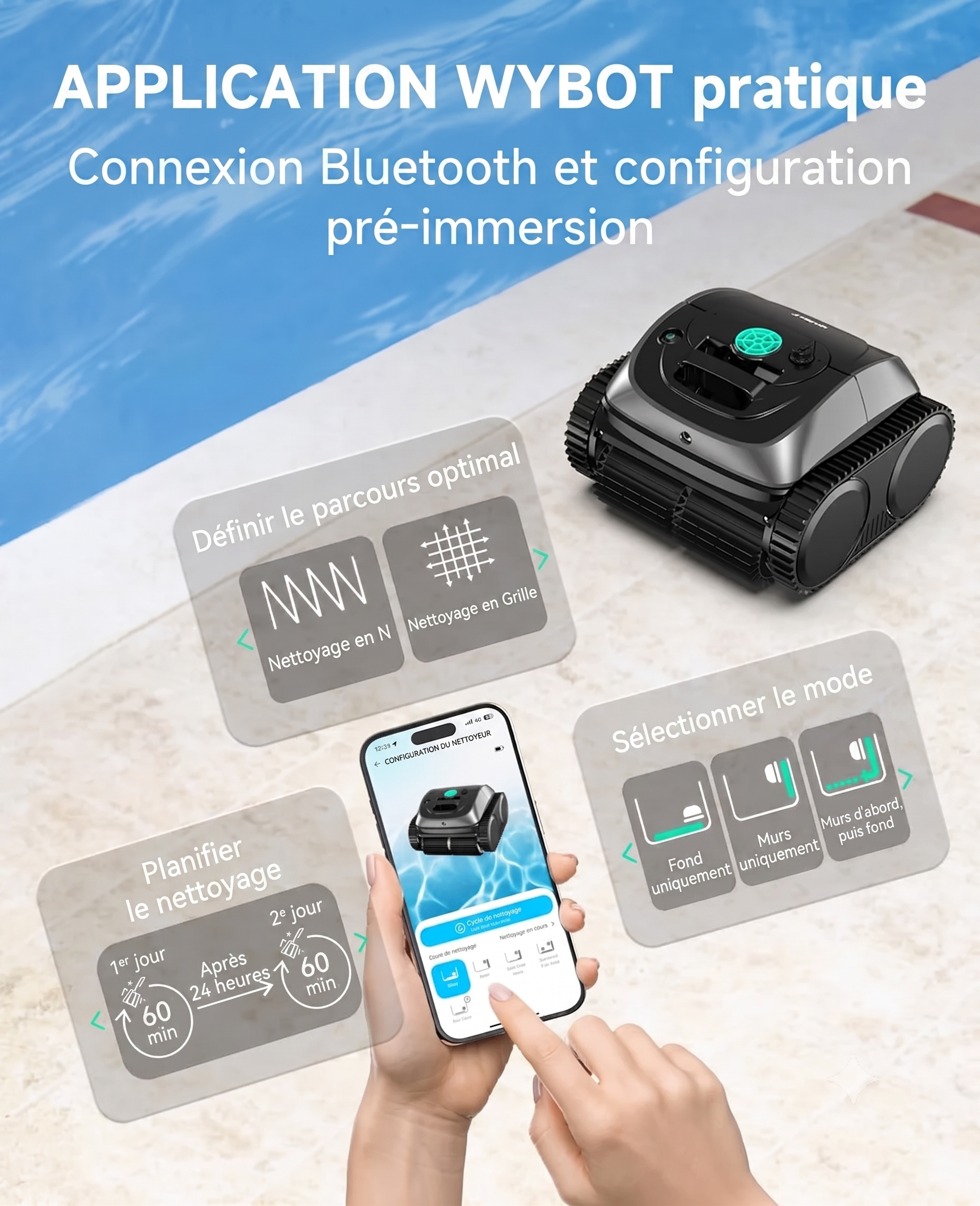 WYBOT C1 – Robot de piscine sans fil (Fond + Parois)