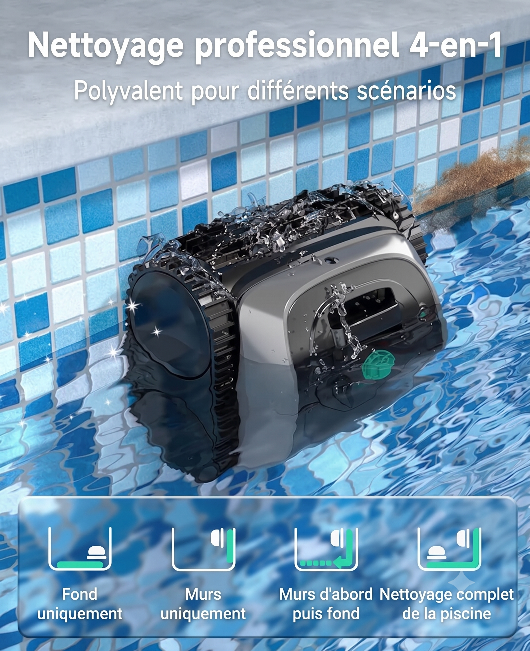 WYBOT C1 – Robot de piscine sans fil (Fond + Parois)